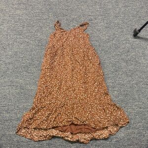 Brown Floral Ruffle Hem Slip Dress
